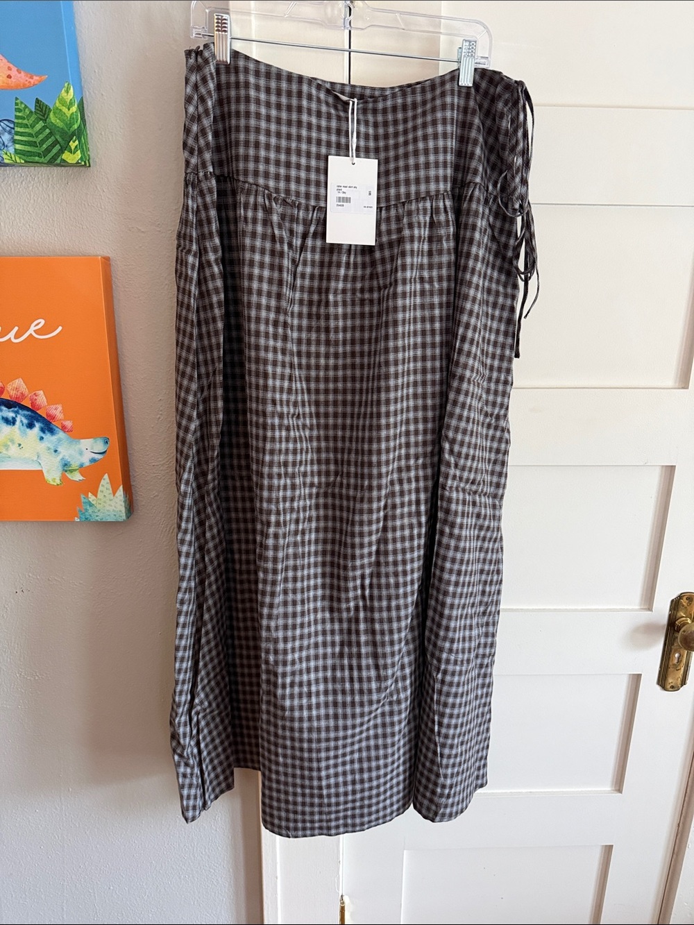 Maxi A-Line Gingham Skirt in Brown and Cream